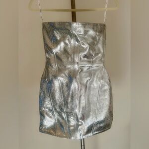 Retrofete Casmir Leather Dress, Silver, Size XS